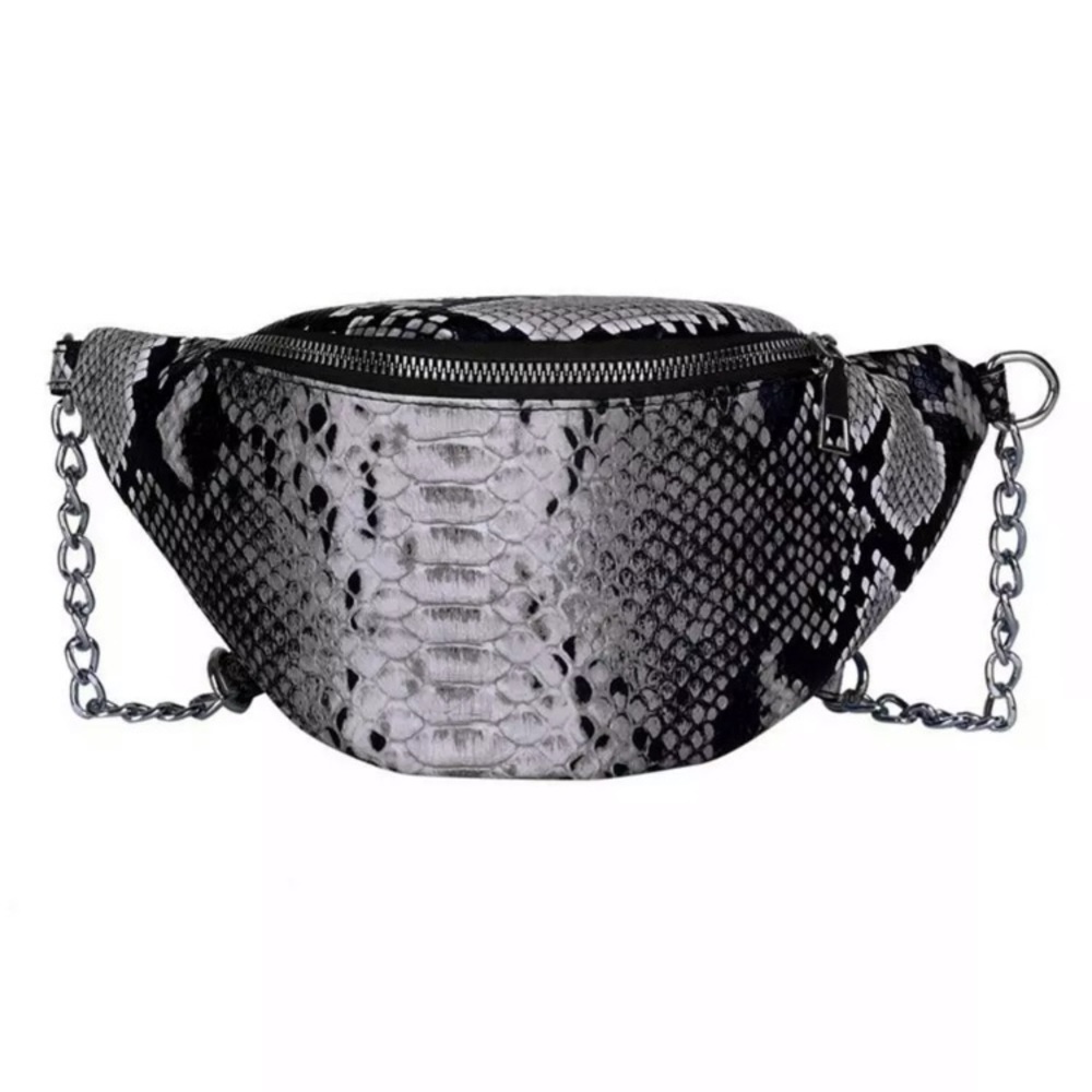 NEW! BLACK & GREAY FAUX SNAKESKIN FANNY PACK - Picture 2 of 4